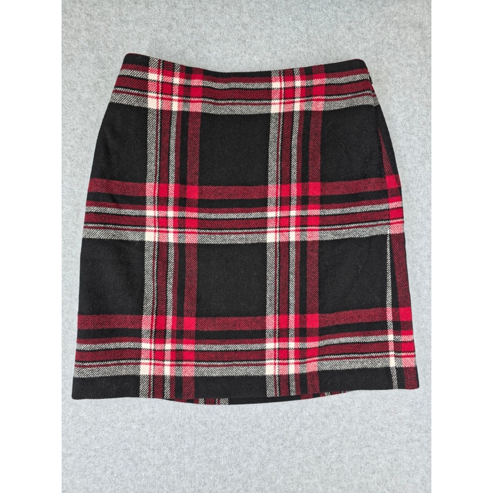 Talbots Petite Red Black Plaid Wool Blend A-Line Mini Skirt Size 2P VN1184